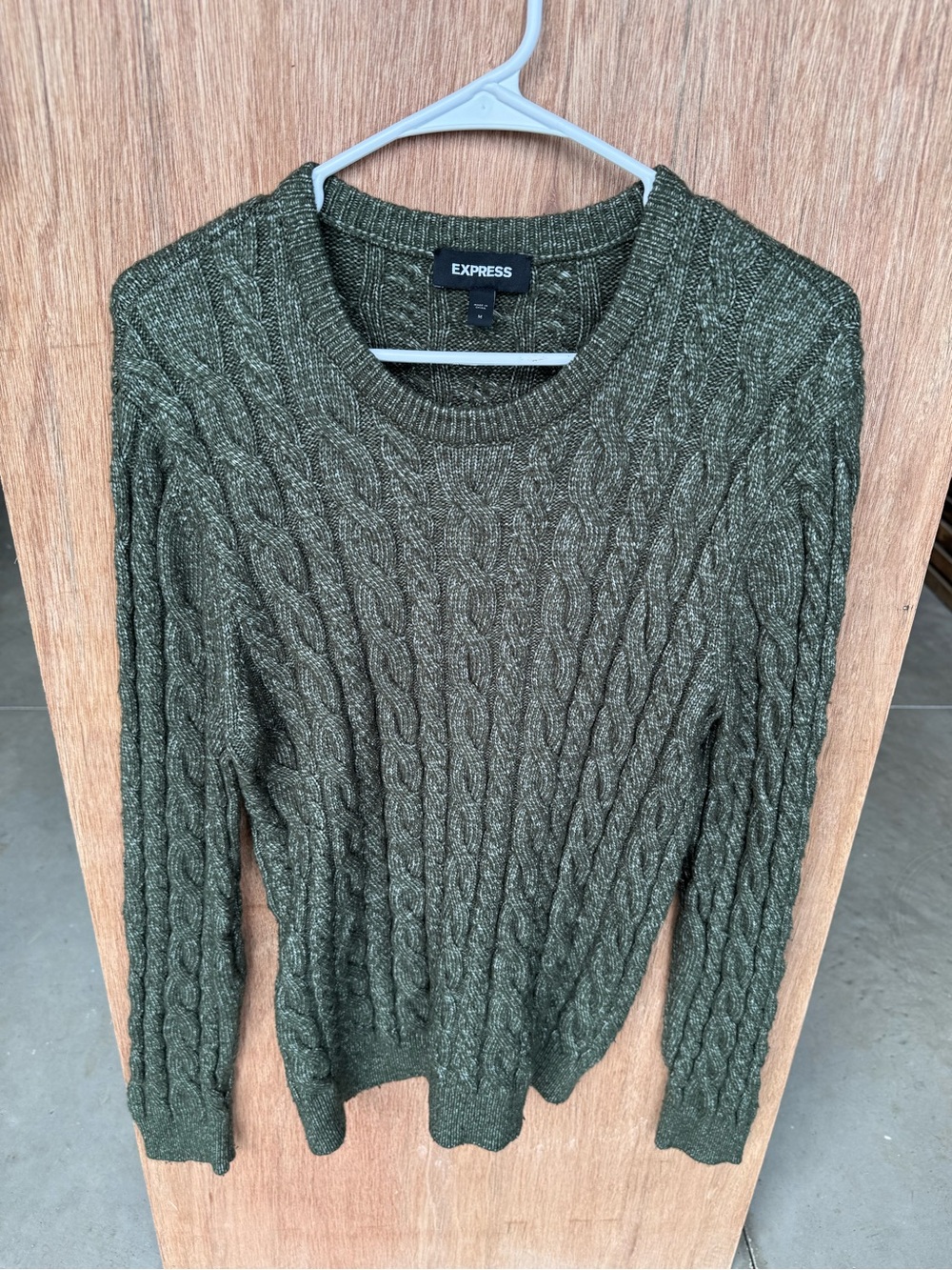 Express Olive Green Cable-Knit Crewneck Sweater